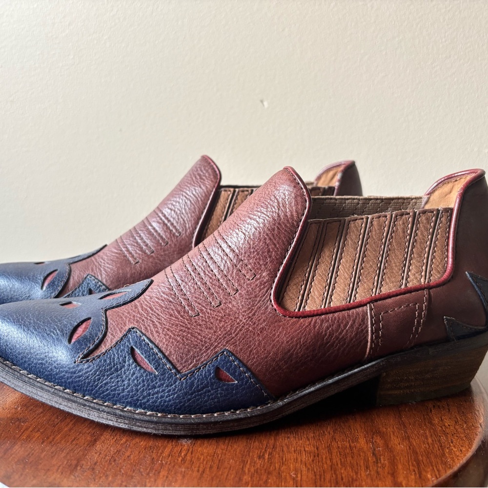 Lucky Brand Women's Two-Tone Leather Ankle Booties in Brown and Blue - Picture 2 of 7